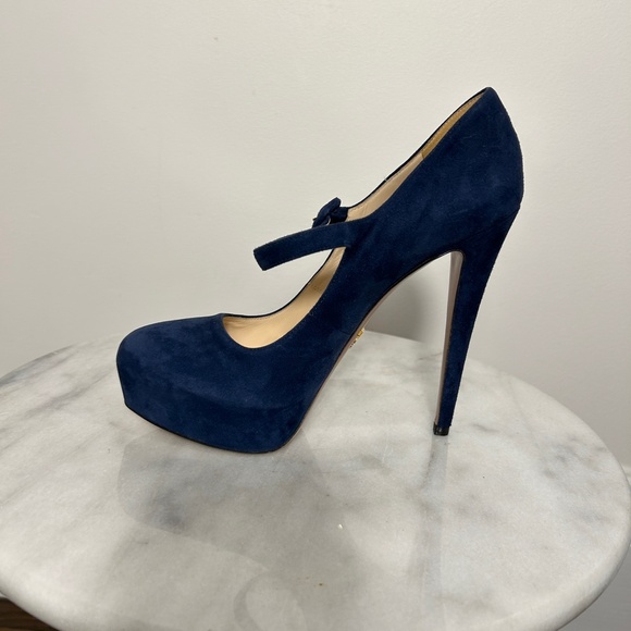 PRADA Blue Suede Mary Jane Heels - Picture 7 of 7